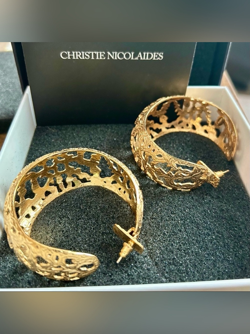 Christie Nicolaides Gold Filigree Hoop Earrings